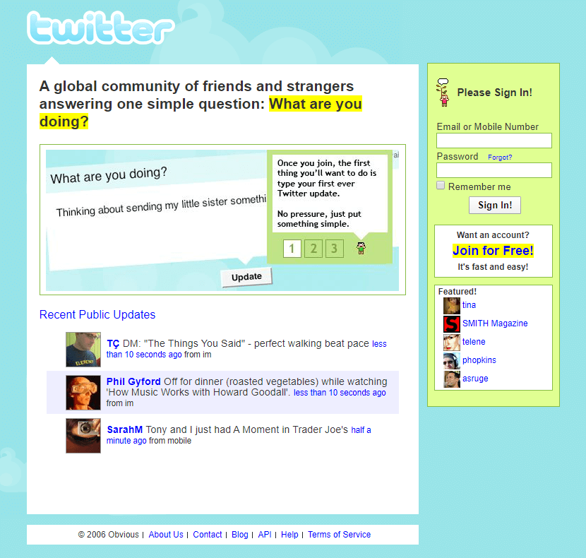 Twitter webbdesign 2006